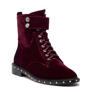 Vince Camuto Talorini Sudded Smooth Velvet Combat Boot Moto Wine